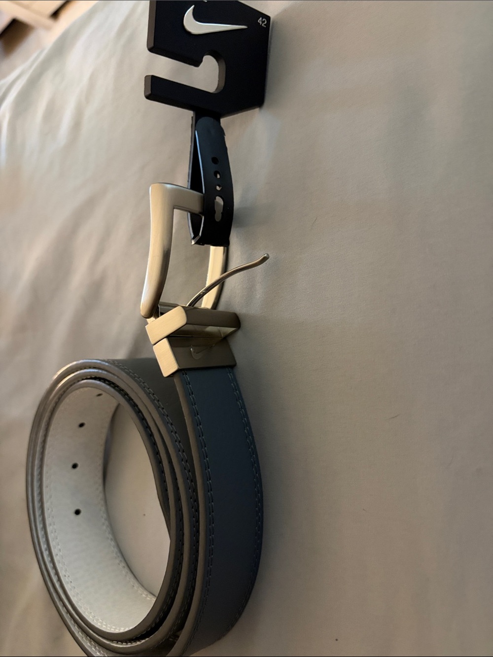 Nike Men's Gray Leather Belt with Silver Buckle